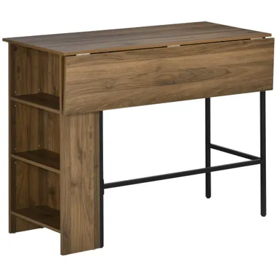 HOMCOM Insulă centrală masă bar masă laterală rabatabilă și 3 rafturi 120 x 76 x 91,4 cm marron | Aosom Romania
