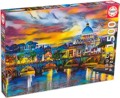 Puzzle Educa din 1500 de piese - Bazilica Sfântul Petru și Podul Sant'Angelo