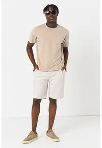 Pantaloni scurti din amestec de in cu snur in talie Mick - Crem