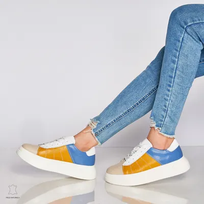 Pantofi Casual dama din Piele naturala cu talpa groasa Multicolor CRL0040 MUSTAR