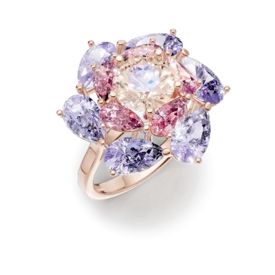 Inel floare din aur roz cu pietre semipretioase de 6.07ct
