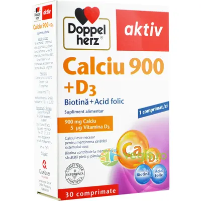 Calciu 900mg + Vitamina D3 + Biotina + Acid Folic Aktiv 30tb