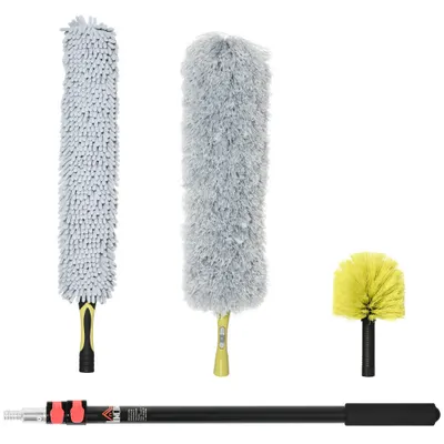 HOMCOM Pămătuf Extensibil din Microfibră, Φ14.5x73-180 cm, Negru | Aosom Romania