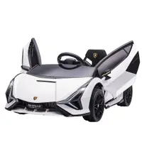 HOMCOM Mașină Electrică pentru Copii 3-5ani, Mașinuță Electrică Lamborghini cu Faruri, Muzică și Telecomandă, 108x62x40cm, Alb | Aosom Romania