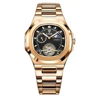 Ceas Bărbați Lige 6821 Rose Gold-Negru - Mecanic, Design Business, Funcții Multiple, Rezistent la Șocuri, Rezistent la Apă 3ATM