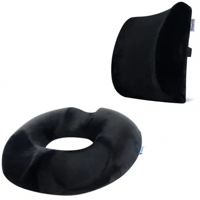 Set perna ortopedica lombara si perna pentru sezut Suporto Donut din spuma cu memorie Negru