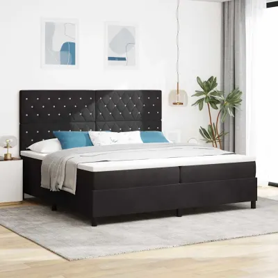 vidaXL Pat cu arc LED cu saltea Negru 200 x 200 cm Catifea