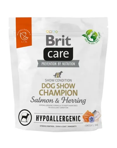 BRIT Care Hypoallergenic Dog Show Champion 1 kg Hrana caini de expozitie, cu somon si hering