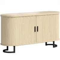 HOMCOM Bufet living, mobilier de depozitare oval cu 2 uși glisante și polițe reglabile, 140x40x75cm, lemn natural | Aosom Romania