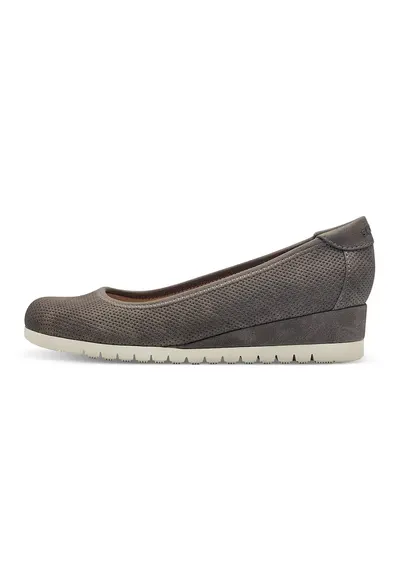 Pantofi wedge de piele ecologica - Maro taupe