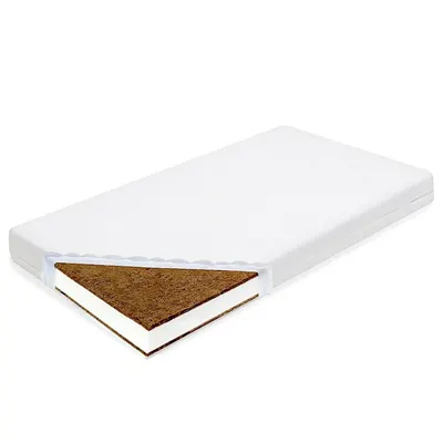 Saltea pentru patut, New Baby, Standard, 120x60x11 cm, Compozitie Cocos-Spuma-Cocos, Hipoalergenica si antibacteriana, Cu husa detasabila, Alb