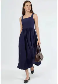Rochie Midi Albastru Marin - Decolteu Patrat