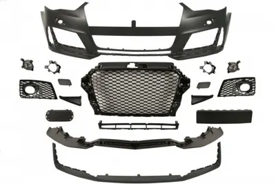 Bara (Fata, RS Type, cu grilaje; cu valabilitate, cu gauri pentru lampa de ceata, cu gauri pentru spalator de faruri, negru lucios grunduit) potrivit AUDI A3 Hatchback 04.12-06.16