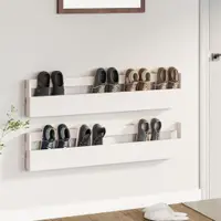 Gossi pantofare de perete, 2 buc., alb, 110x9x23 cm, lemn masiv pin