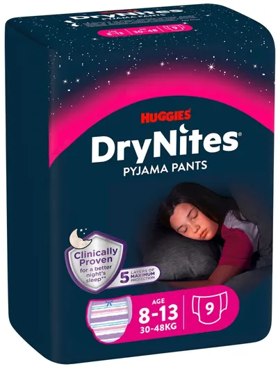 Scutece chilotei de noapte Huggies DryNites - For Girl, 8-13 ani, 30-48 kg, 9 buc.