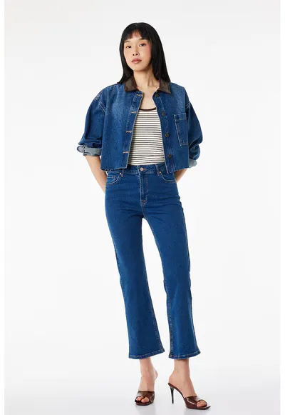 Blugi crop evazati - Albastru oceanic
