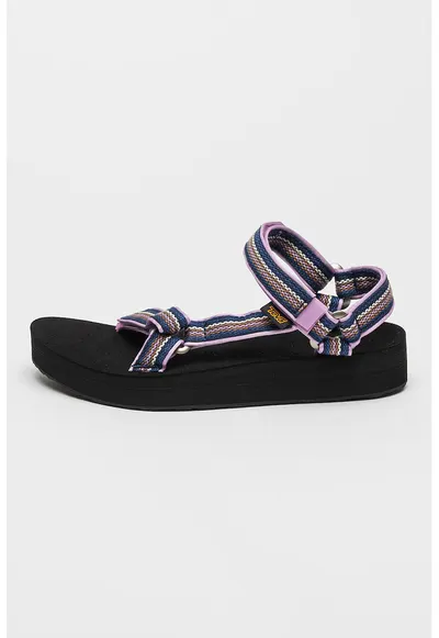 Sandale wedge cu velcro - Negru/Albastru inchis/Lila