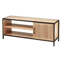 Comodă cu cadru metalic și rafturi MDF, design industrial modern, 116x33x45 cm, negru