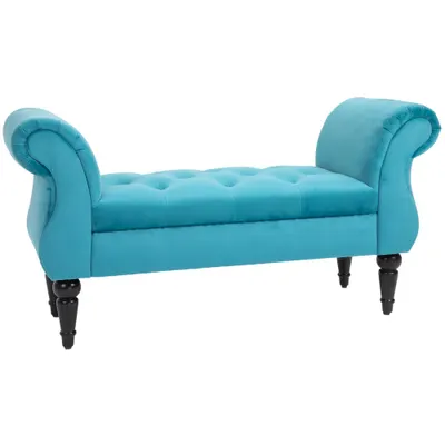 HOMCOM Chaise Captusita Stil Vintage cu Cotiere Tapitate si Cadru din Lemn, Albastru deschis 117x40x58Hcm | Aosom Romania