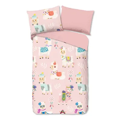 Lenjerie de pat pentru copii roz din flanelă pentru pat de o persoană 140x200 cm Ladida – Good Morning