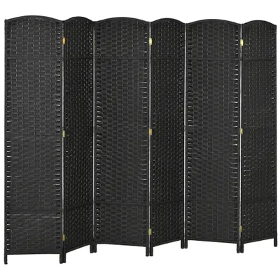 HOMCOM Paravan Despărțitor Interior Pliabil cu 6 Panouri Întrețesute, 240x170 cm, Negru | Aosom Romania