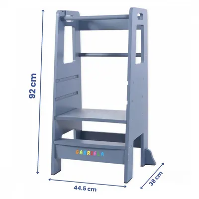 Turn de invatare tip Learning tower pentru copii Suporto Gri, rol de inaltator cu treapta de urcare reglabila antiderapanta si balustrade de protectie