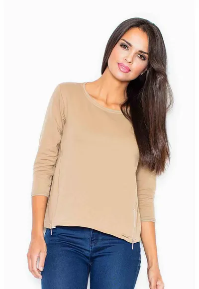 Bluza dama - Fermoare - Poliester/Elastan - Bej -