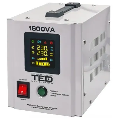 UPS pentru centrala termica (pe lemne / gaz) TED Electric 1600VA/ 1050W utilizeaza 2 acumulatori (neinclusi), unda sinusoida pura TED1600NEW TED000330