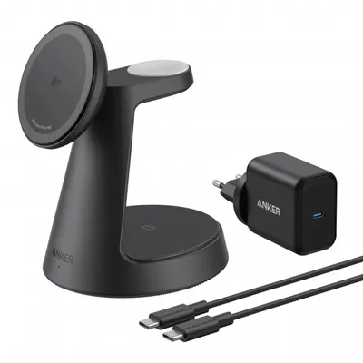Incarcator Retea Wireless Anker MagGo 3in1, 15W, 1.67A, Negru B25M4G11