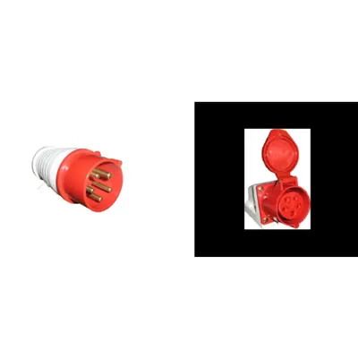 Pachet Fisa Mobila si Priza Fixa Industriala HT 63A IP44 400V 5 Poli - Conexiuni Trifazate cu Nul, de Mare Putere, Sigure