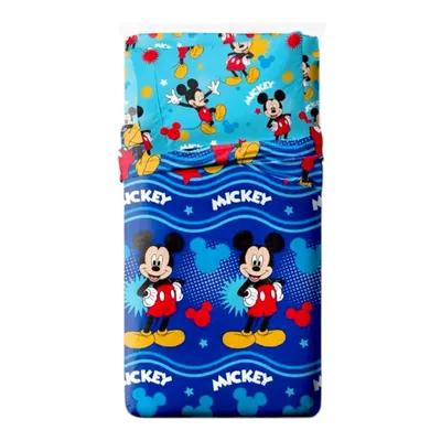 Set lenjerie pat, 3 piese, husa saltea 105x200 cm, cearceaf pat 180x280 cm, fata perna 50x70 cm, multicolor, Mickey Mouse Engros