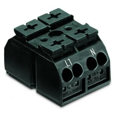 4-conductor chassis-mount terminal strip; 2-pole; L1-N; without ground contact; for 3 mm ø screw and nut; with 2x pin; 4 mm²; 4,00 mm²; black