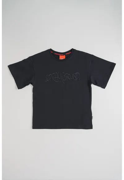 Tricou de bumbac cu logo brodat - Negru
