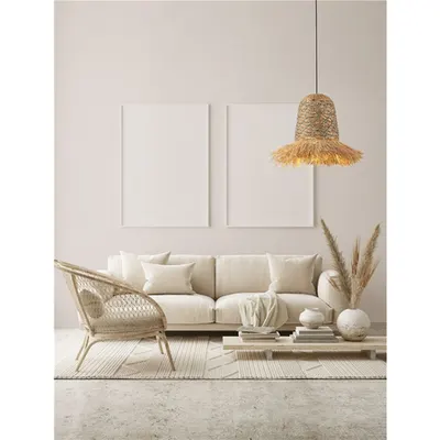 Lampa suspendata SORELLO Natural Water Hyacinth & Raffia Natural & Albastru Rope Nisipiu Negru Otel Baza LED E27 · 1x12 Wat 100-240 Volt · IP20