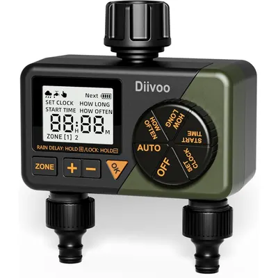 Programator automat pentru irigare Diivoo DI-WT08M-DEGN, 2 zone, IPX5, functie Rain Delay