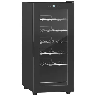 HOMCOM Frigider pentru Vinuri, Frigider de Vin cu Control al Temperaturii, Ecran Tactil Digital și Lumină LED, 18 Sticle, 34.5x45x78 cm, Negru