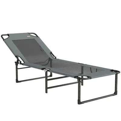 Outsunny Șezlong de Exterior Reglabil 4 Poziții, Scaun Pliabil cu Mâner, Gri. | Aosom Romania