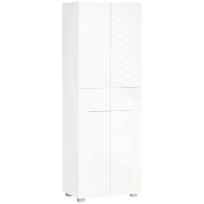 Dulap Bucatarie cu sertare,4 usi, cu 5 niveluri cu 3 rafturi reglabile, pentru sufragerie, alb lucios 60x35x170cm HOMCOM | Aosom Romania