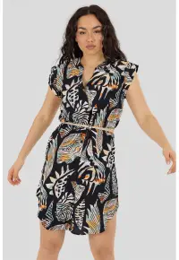 Rochie-tunica cu o curea in talie Mona - Negru/Portocaliu/Bej