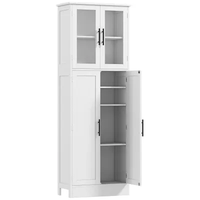 HOMCOM Dulap Baie 170 cm, Depozitare Independentă cu Uși din Sticlă și Rafturi Reglabile, Alb | Aosom Romania