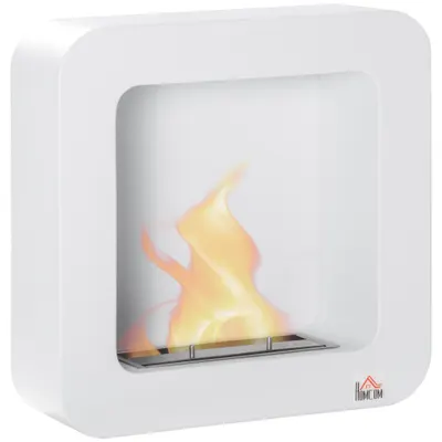 Semineu cu bioetanol de perete, incalzitor din metal, ardere de 2,5 ore, Acoperire 20m² cu rezervor de 1 l, 48x18x48cm alb HOMCOM | Aosom RO