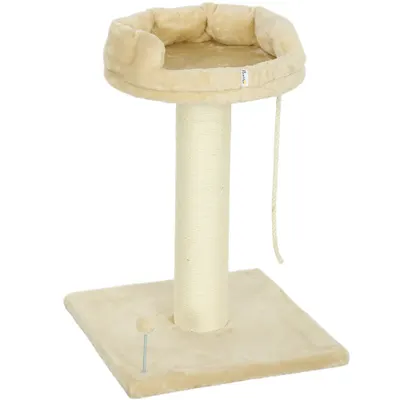 PawHut Copac Zgâriat pentru Pisici, Patut, Minge, Sfoară de Joacă, Plus și Sisal, 55x55x83cm, Beige | Aosom Romania