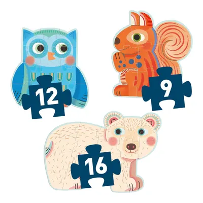 Set 3 puzzle-uri progresive - Animale in padure, 37 piese