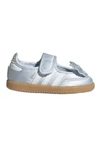 Pantofi Samba flatform cu velcro - Alb/Albastru deschis