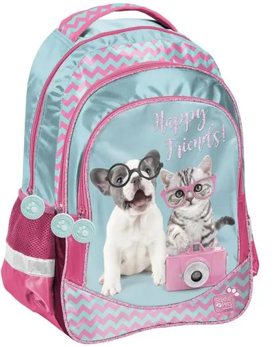 Ghiozdan scolar Paso Studio Pets - Happy Friends, cu 3 compartimente