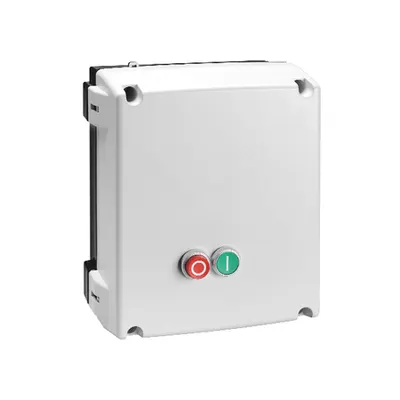 Demaror pornire directa, in carcasa cu releu termic inclus, cu buton start/stop , WITH BF38/BF50/BF65/BF80/BF95 CONTACTOR, 65A MAX (30KW AT 400VAC), IP65. CONTACTOR bobina tensiune 230VAC 50/60HZ