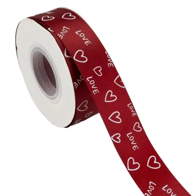 Bandă textilă cu mesaj "LOVE" și inimi (set 8 role) - Vișiniu