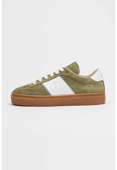 Pantofi sport din piele intoarsa cu garnituri din piele Enjoy - Alb/Verde sparanghel