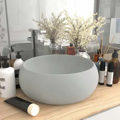 vidaXL Chiuvetă baie lux gri deschis mat 40x15 cm ceramică rotund