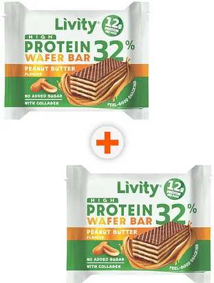 Baton proteic cu unt de arahide, 2 x 38 g, Livity